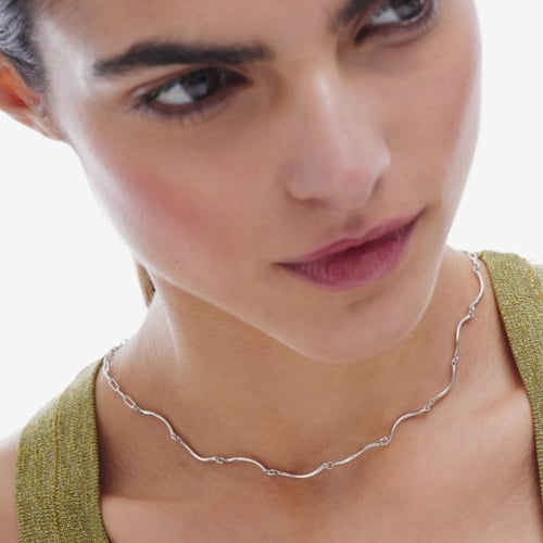 Milan rhodium-plated waves shape necklace