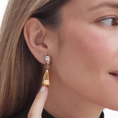 Eterna bicolor-plated doble drop long earrings