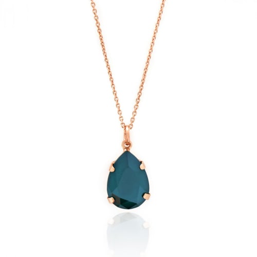 Celina tear royal green necklace in rose gold plating in gold plating