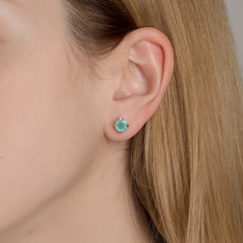 Basic round mint green earrings in rose gold plating in gold plating