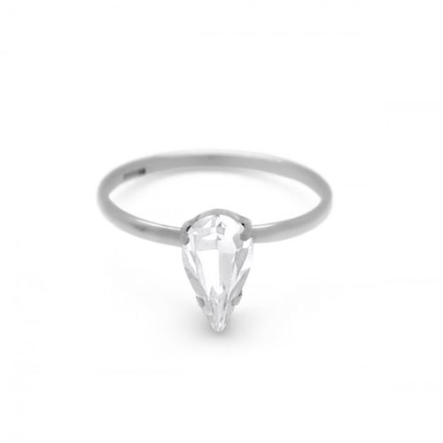 Drops tear crystal ring in silver