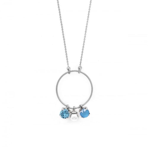Celina round summer blue pearl necklace in silver