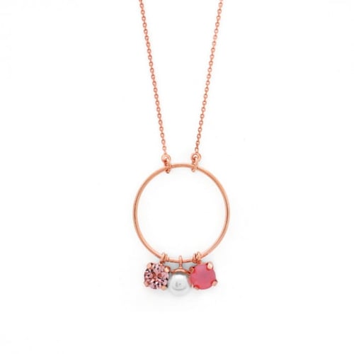 Celina round light coral pearl necklace in rose gold plating in gold plating