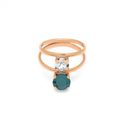 Celina royal green double ring in rose gold plating in gold plating