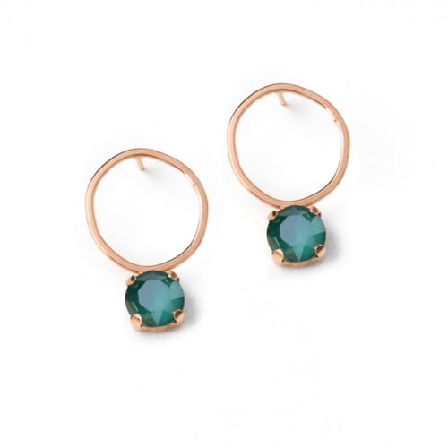 Aura round royal green earrings in rose gold plating in gold plating