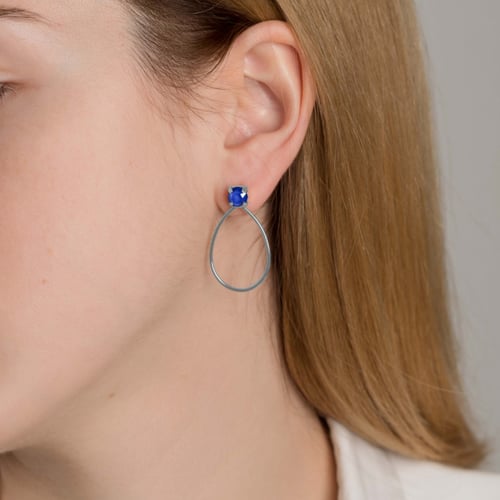 Arty royal blue oval earrings in silver