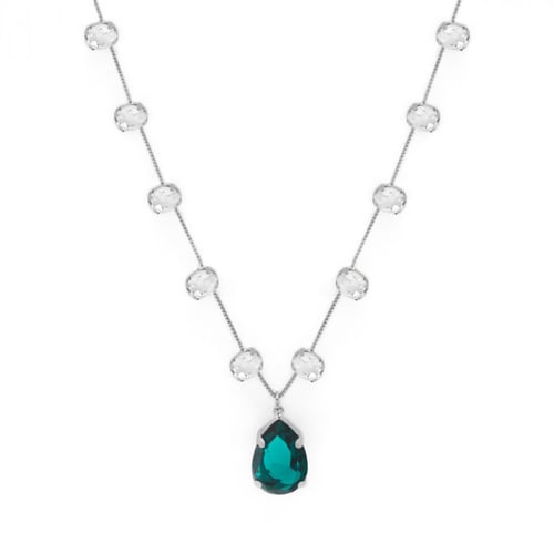 Transparent tear emerald necklace in silver