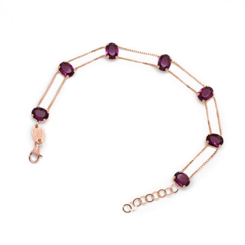 Majestic oval amethyst double bracelet in rose gold plating in gold plating
