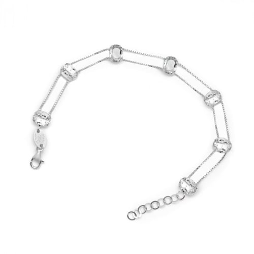 Majestic oval crystal double bracelet in silver