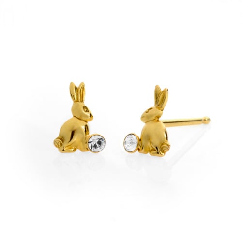 Kids gold-plated stud earrings with white in rabbit shape