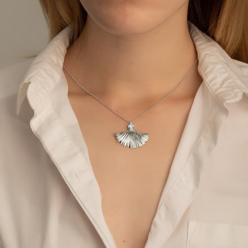Valentina fan powder blue necklace in silver