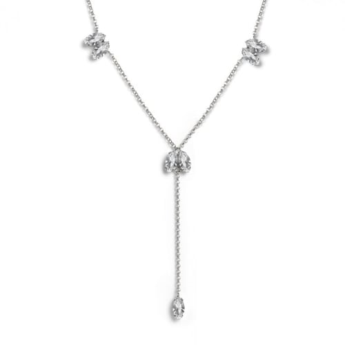 Britt tear crystal tie necklace in silver