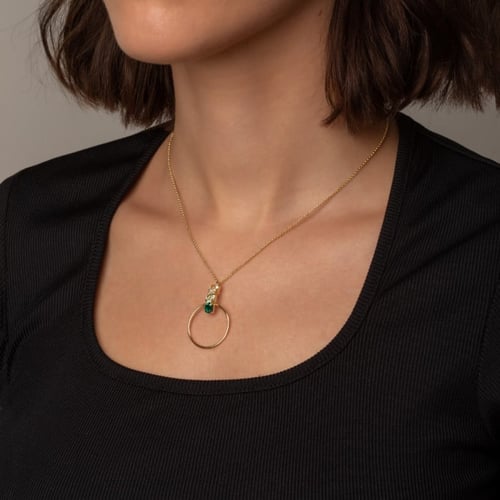 Elise round emerald necklace in gold plating