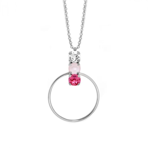 Collar corto círculo rosa elaborado en plata