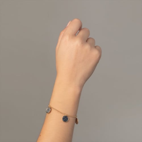 Chiss circles denim blue bracelet in gold plating
