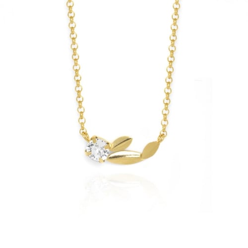 Ojha leaf crystal necklace in gold plating