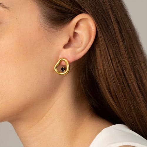 Sunset round jet earrings in gold plating