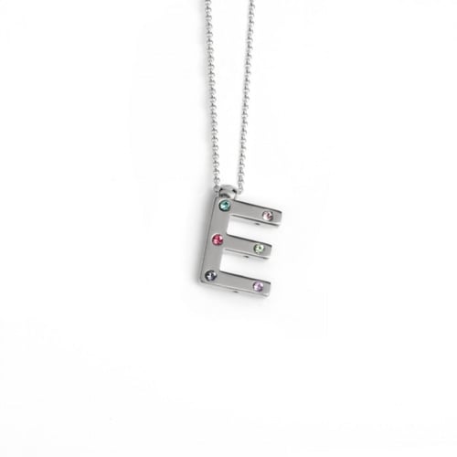 Letter E multicolour necklace in silver
