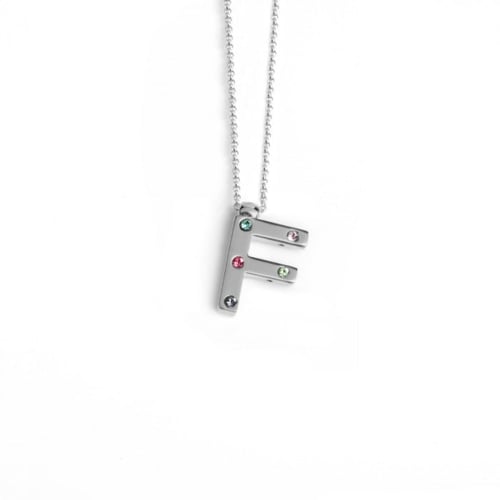 Letter F multicolour necklace in silver