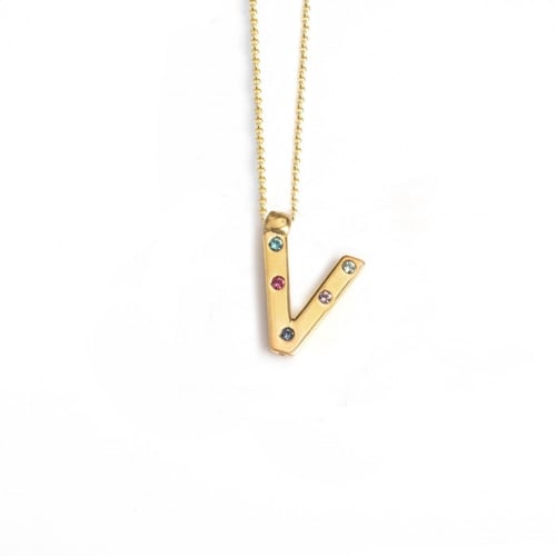 Letter V multicolour necklace in gold plating