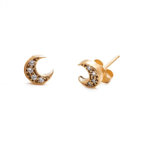 Kids gold-plated stud earrings with white in moon shape