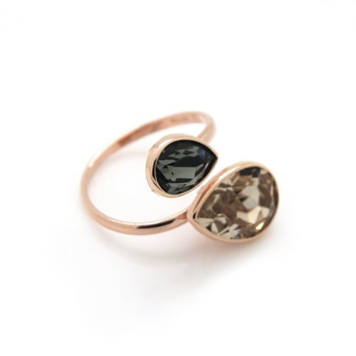 Essential tears crystal crossed ring in rose gold plating in gold plating