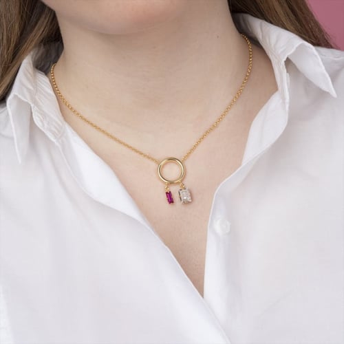 Macedonia circle fuchsia necklace in gold plating