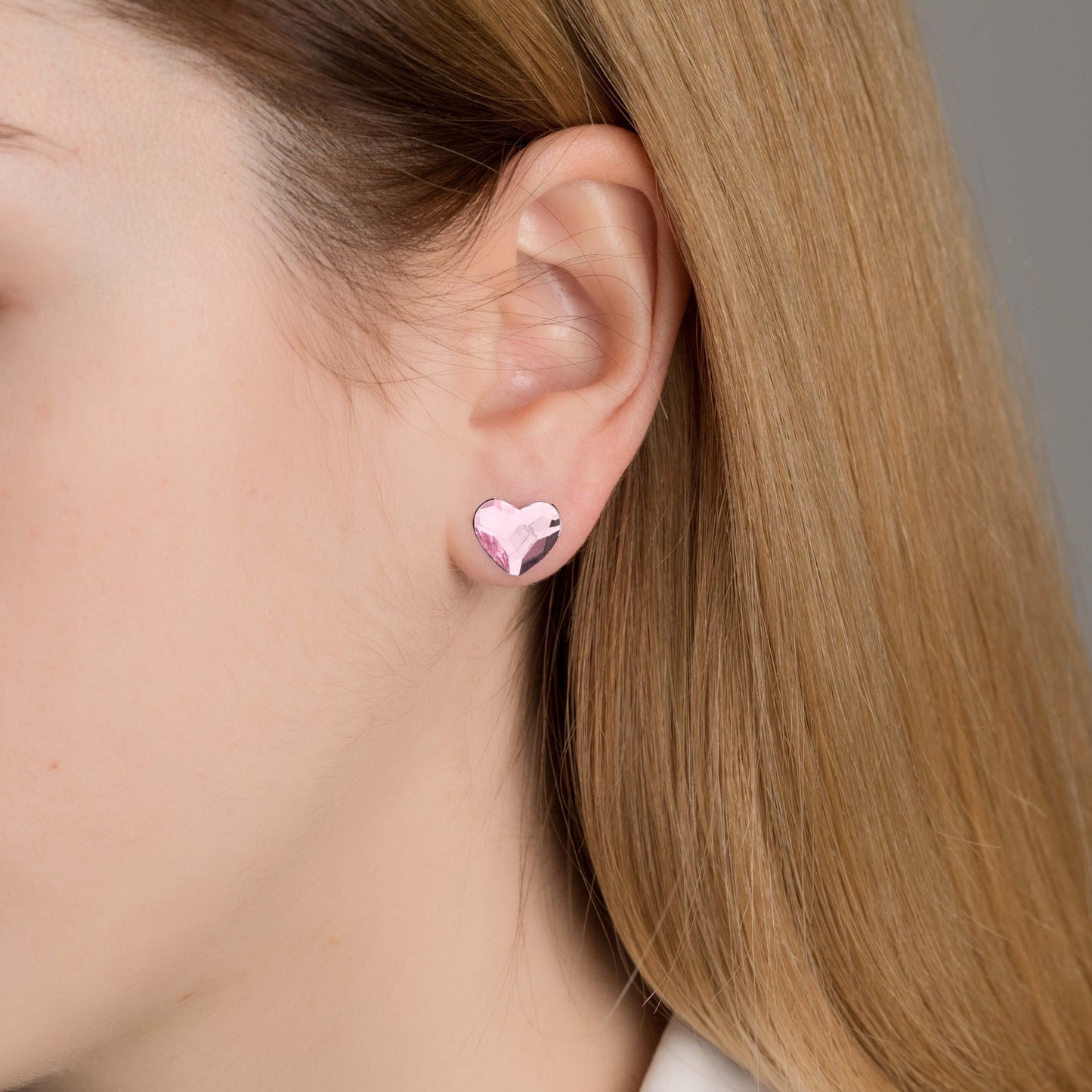 Pendientes botón Cuore corazón grande cristal en Plata baño rodio