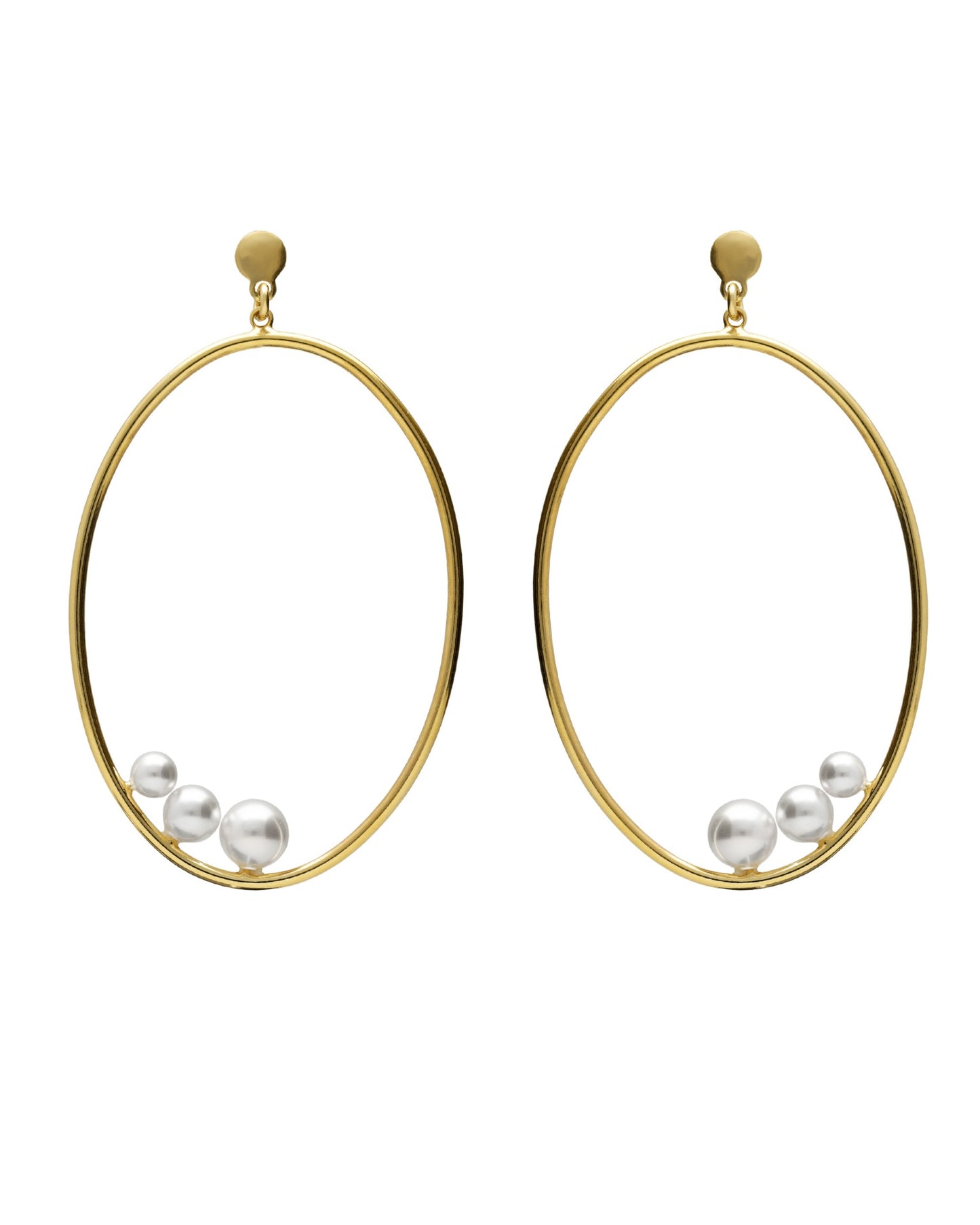 Pendientes largos Solene oval con perla en Plata baño Oro
