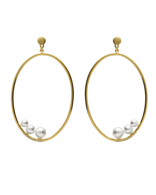 Pendientes largos Solene oval con perla en Plata baño Oro