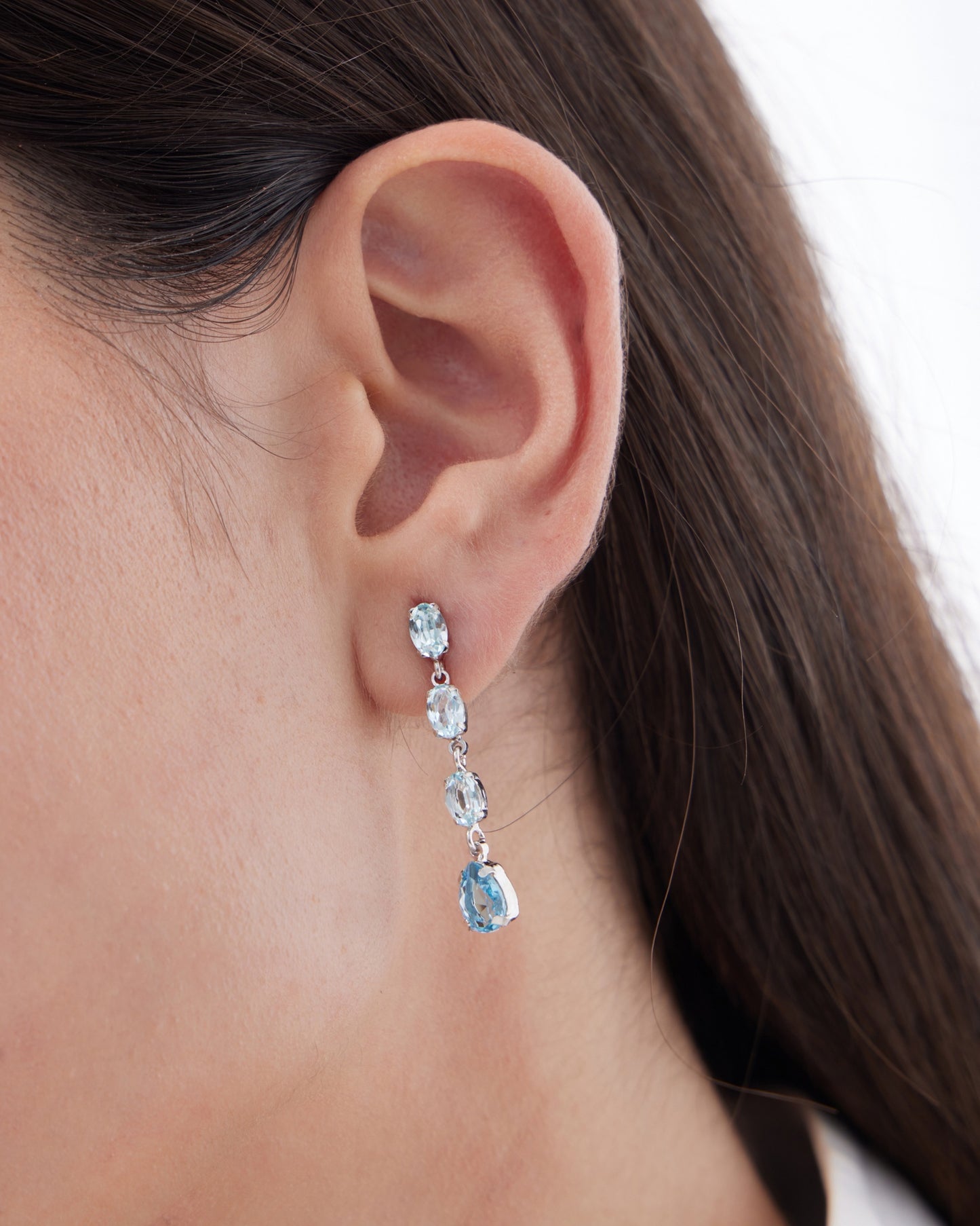 Pendientes largos Eau con cristal azul en Plata baño Rodio