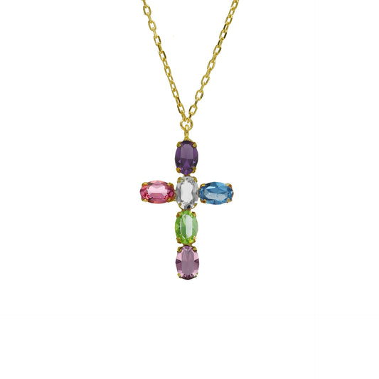 Collar corto Harmony cruz cristal en Plata baño Oro
