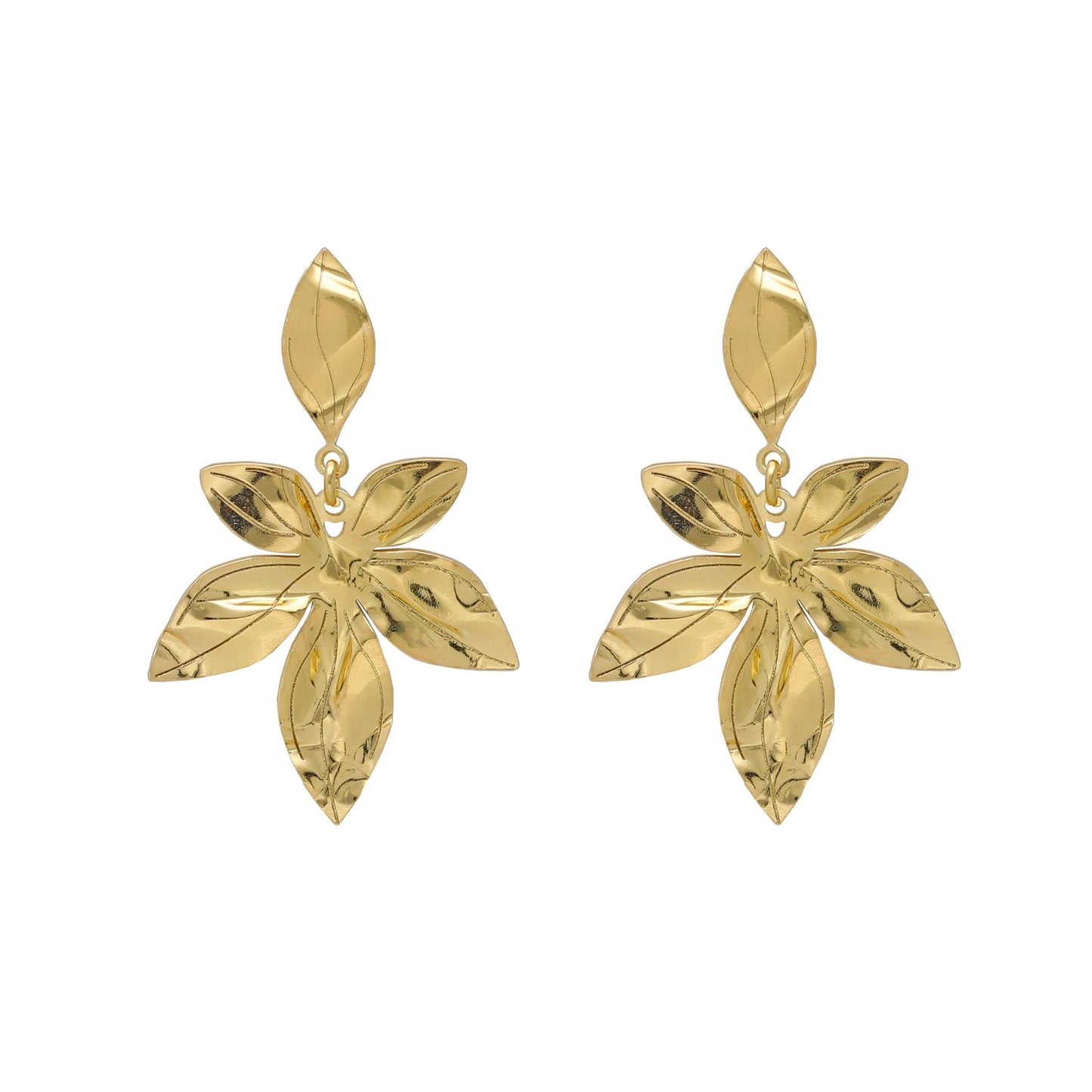Pendientes largos textura hoja Bom Dia en Plata