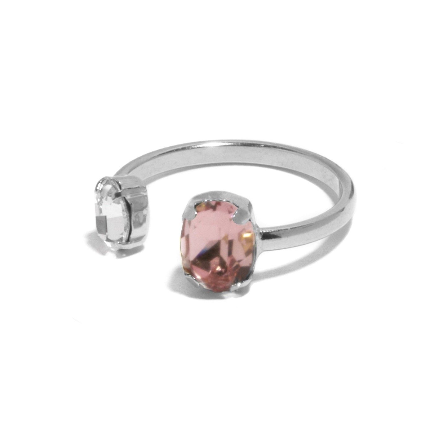 Anillo ajustable Gemma oval cristal en Plata baño rodio