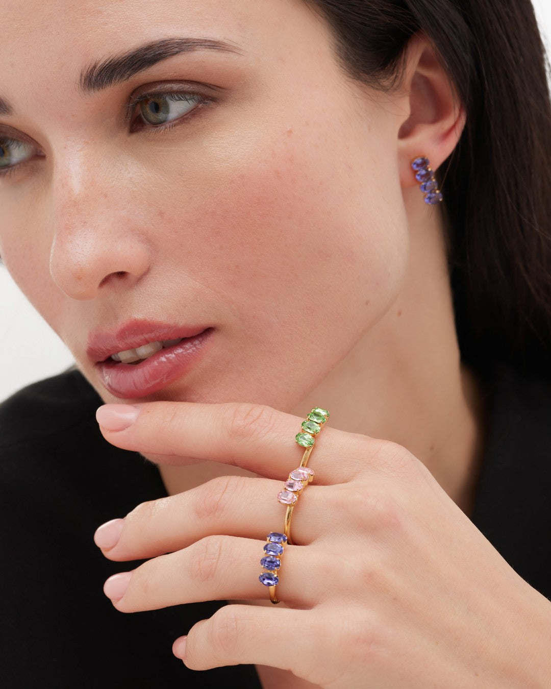 Anillo ajustable God Morgen con cristal en Plata baño Oro