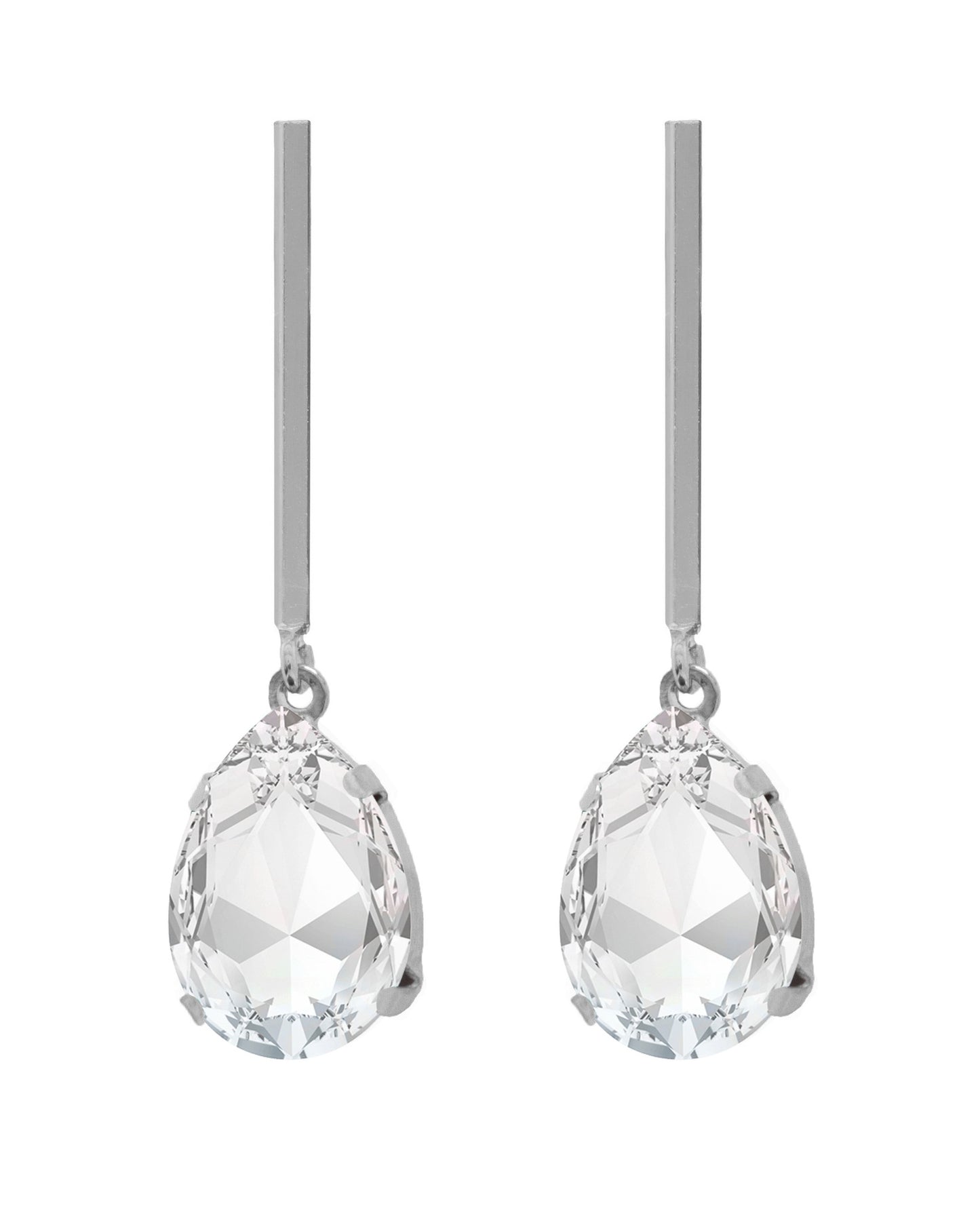 Pendientes largos Iconic lágrima cristal blanco en Plata baño rodio