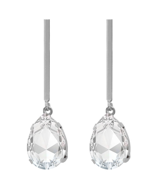 Pendientes largos Iconic lágrima cristal blanco en Plata baño rodio