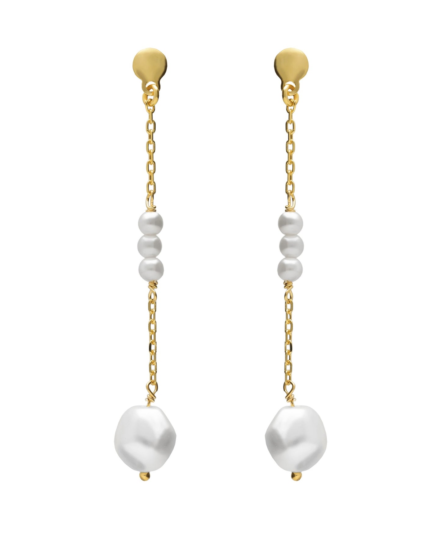 Pendientes largos Solene con perla barroca en Plata baño Oro
