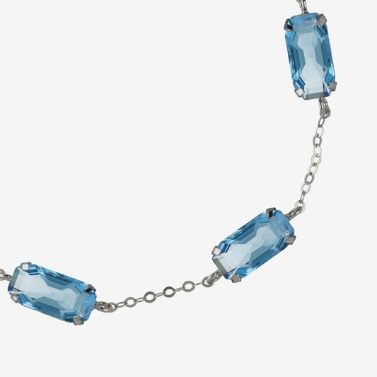 Pulsera Inspire rectángulo cristal azul en Plata baño rodio