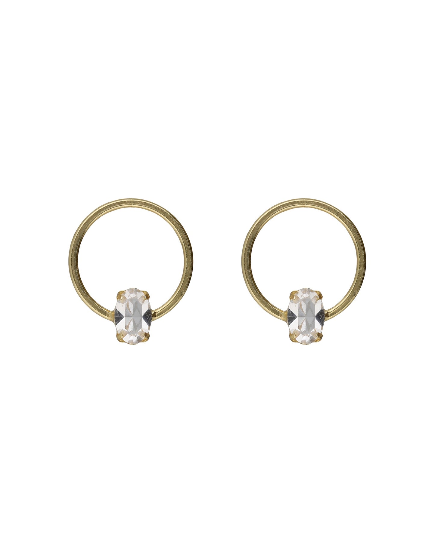 Pendientes botón oval y círculo Lieve con cristal blanco en Plata
