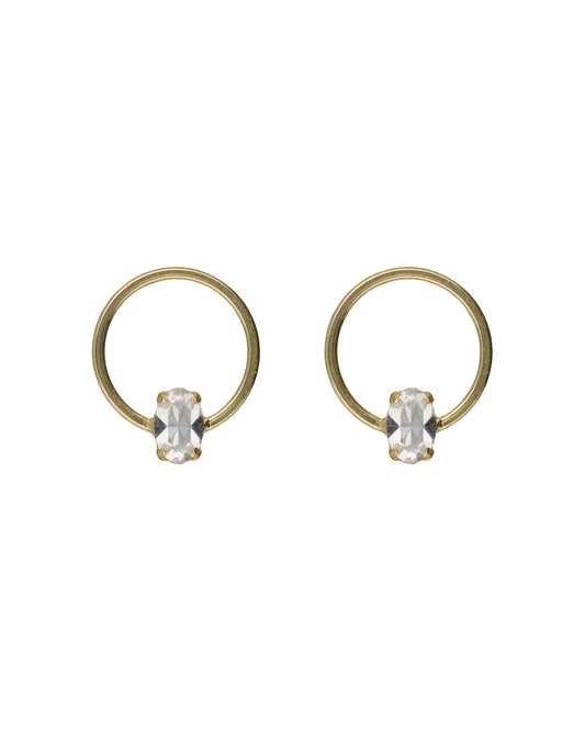 Pendientes botón oval y círculo Lieve con cristal blanco en Plata