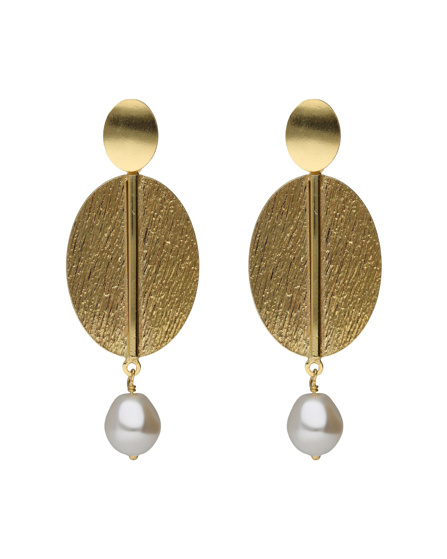 Pendientes largos textura oval Sera con perla barroca en Plata