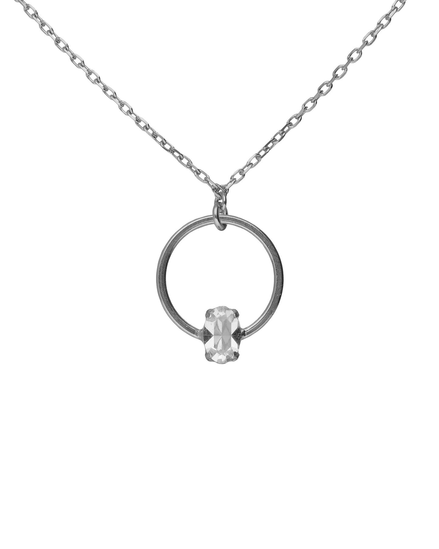 Collar corto oval y círculo Lieve con cristal blanco en Plata