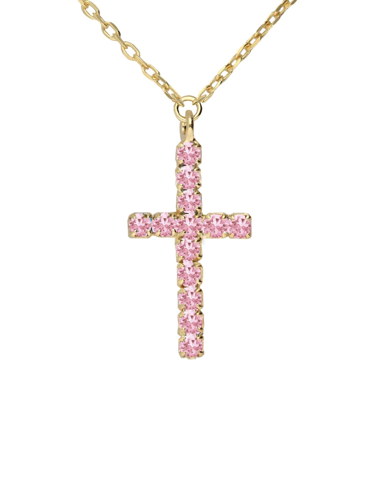 Collar corto Eau cruz con cristales riviere rosa en Plata baño Oro