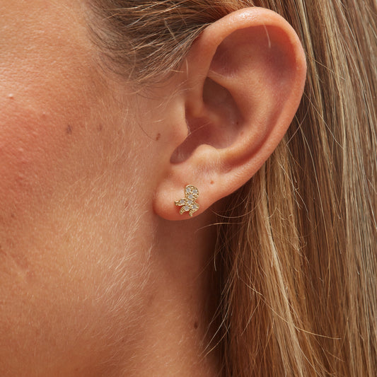 Pendientes botón Kids cristal blanco en Plata baño Oro