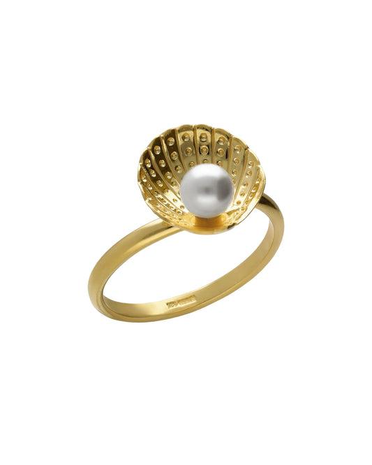 Anillo ajustable Solene concha con perla en Plata baño Oro