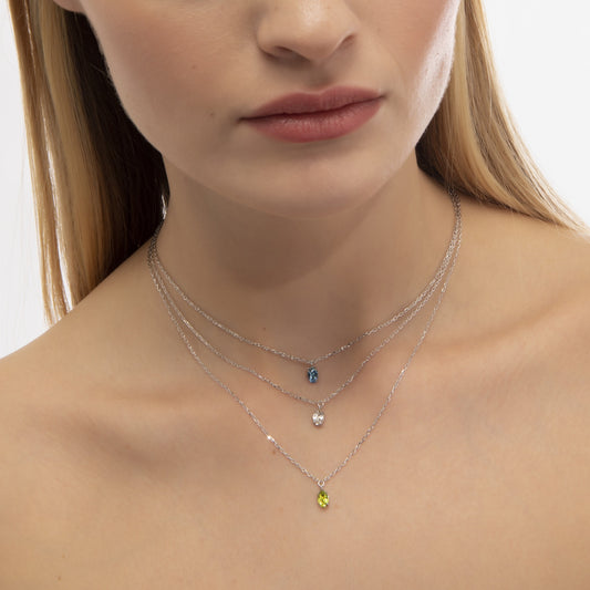 Collar corto Gemma oval cristal en Plata baño rodio