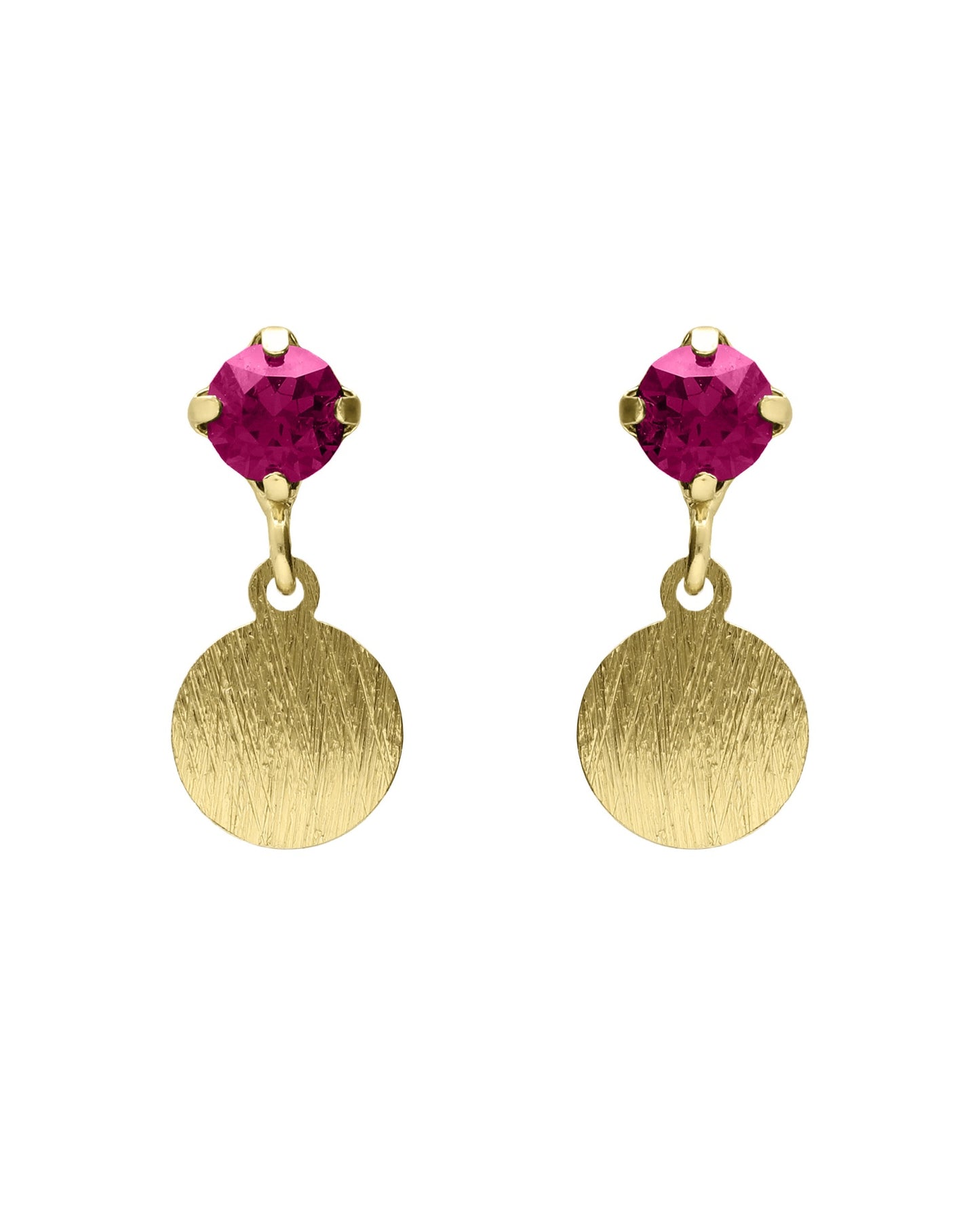 Pendientes cortos Azure círculo textura con cristal rosa en Plata baño Oro