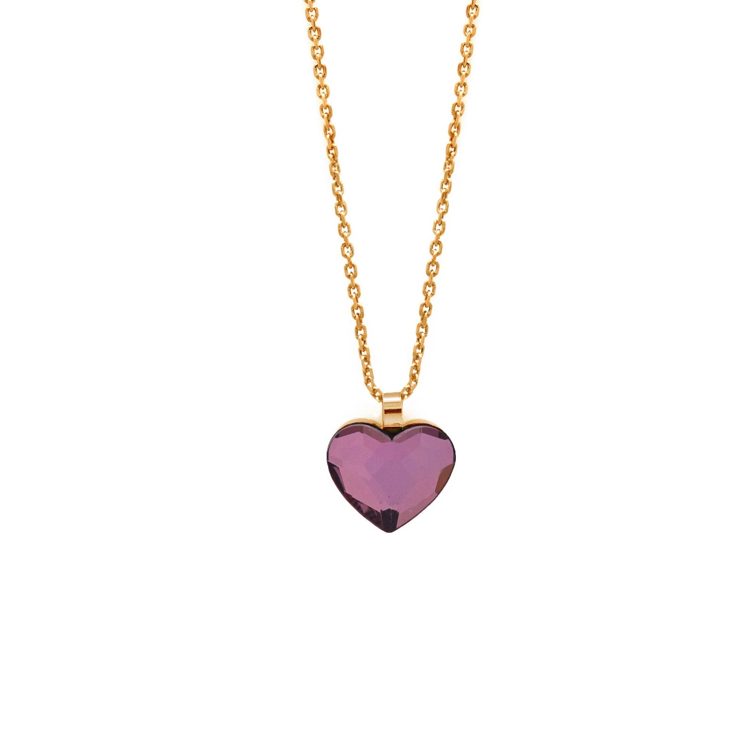 Collar corto Cuore corazón grande cristal en Plata baño Oro