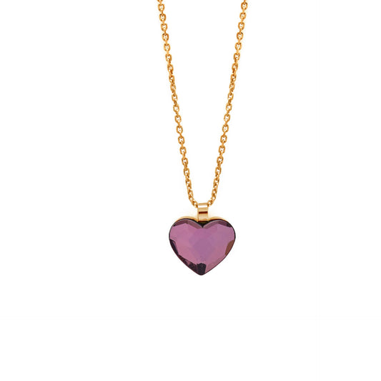 Collar corto Cuore corazón grande cristal en Plata baño Oro
